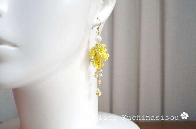 ꫛꫀꪝ✧‧˚アンティークガラスみたいなミモザのマロン＆淡水パールのピアス♥️ Amazon.co.jp: ミモザのピアス ハンドメイド レジン ドライフラワー
