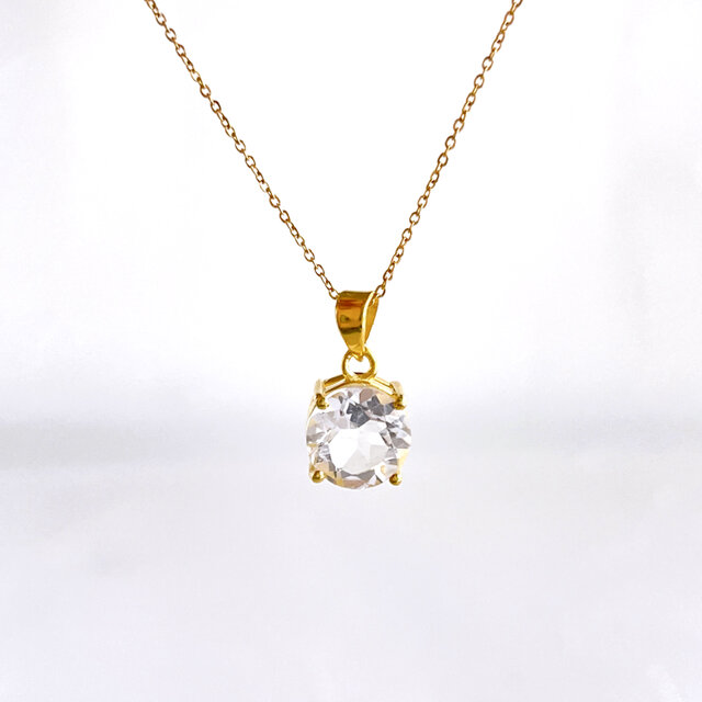 宝石質クリスタル✧天然石 一粒ネックレス✧サージカルステンレス製チェーン