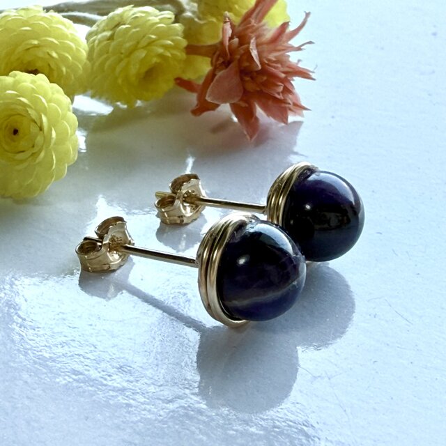 スギライト 1粒ピアス 14kgf パープル 世界三大ヒーリング