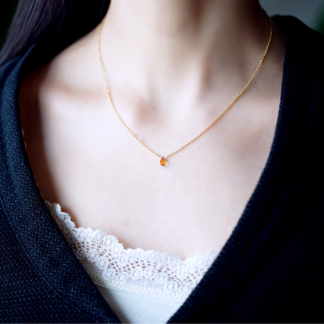 マンダリンガーネットのブリオレットドロップカットネックレス