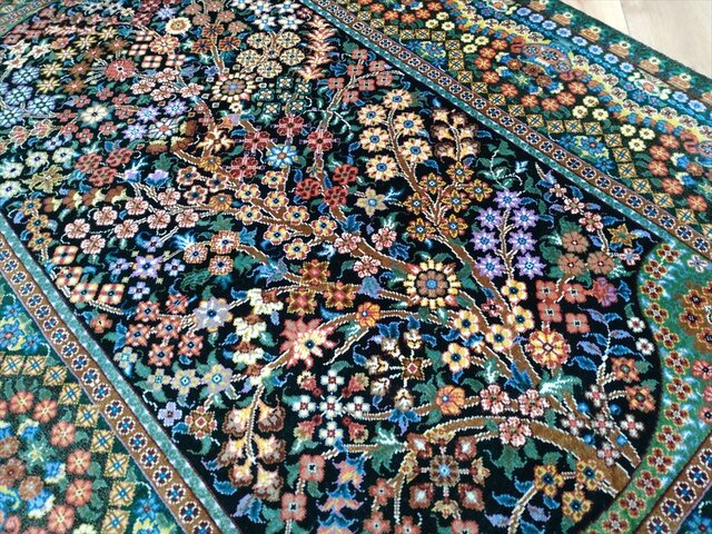 ペルシャ絨毯クム産シルク 生命の木 タバタバイ工房 玄関マット