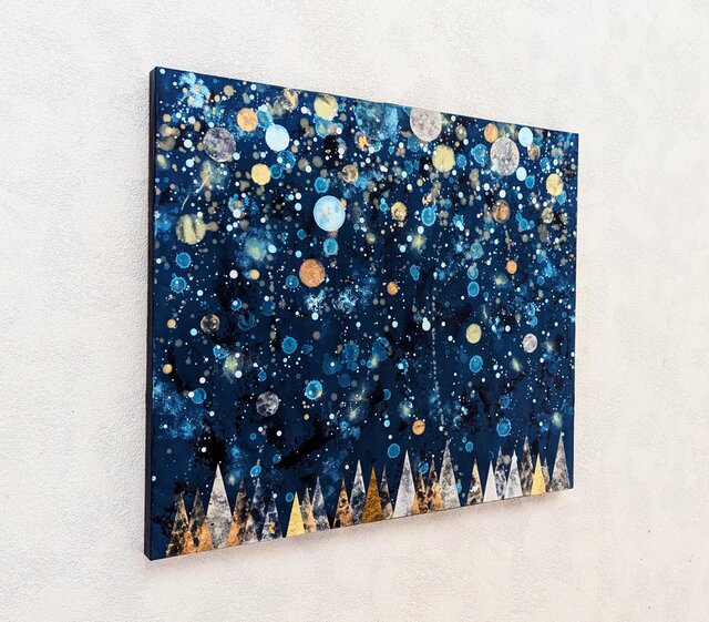 セール♥️油彩・アクリル画「ミモザ」Ｆ8 号 38×46cm 油絵 油彩 油彩画 絵画 絵【春の青いミモザ】 | HIROSHI1990