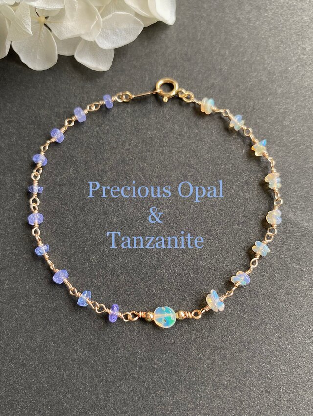 再販 14kgf【妖精のブレスレット】宝石質タンザナイトとオパール ac/482-7