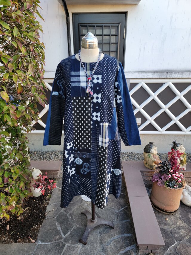 着物リメイク 古布 手作り 絣 パッチワーク ワンピース | iichi 日々の