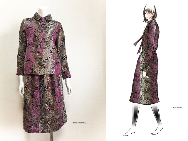 【1点もの・デザイン画付き】フランス製高級花柄ジャガード織りフレアースカート