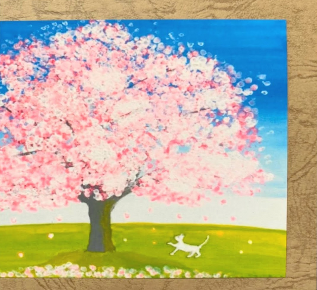 【選べる3枚】『春だ』 ポストカード 春 桜 花 木 猫 絵 絵画 アクリル 