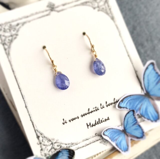 14kgf〉タンザナイトの一粒ピアス | iichi 日々の暮らしを心地よくする