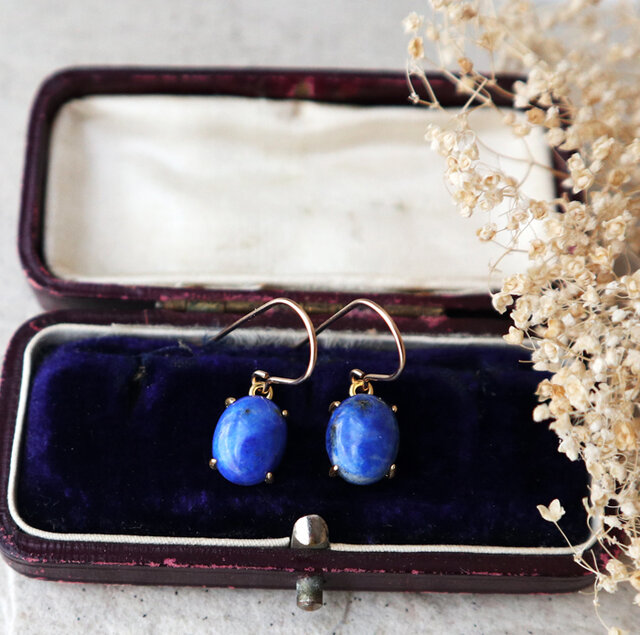 14kgf】アフガニスタン産ラピスラズリの一粒ピアス(オーバル)＊9月12月