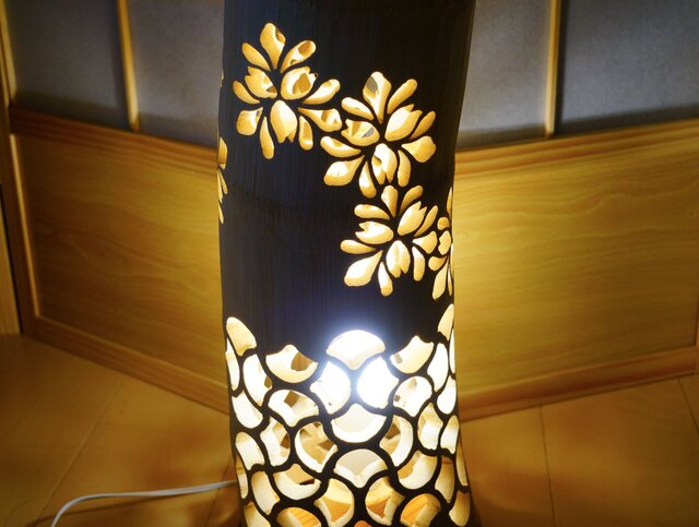 竹灯り・竹あかり・竹灯籠 ◇両面彫り～～ 癒しの灯り☆咲き乱れ