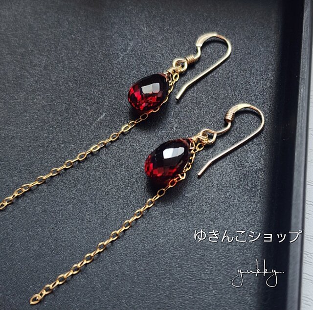 14kgf  モザンビークガーネット♡1粒ピアス◝✩ 一点物】宝石質モザンビーク産ガーネット✽ペアシェイプブリオレット