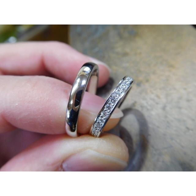 結婚指輪 手作り プラチナ 鍛造×レディース ハーフエタニティ