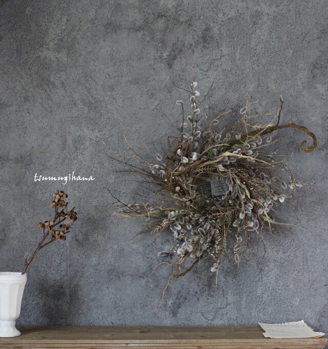 wreath [willow] やなぎのリース ドライフラワー 猫柳 雪柳 | iichi
