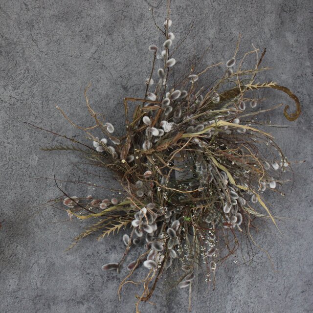 wreath [willow] やなぎのリース ドライフラワー 猫柳 雪柳 | iichi