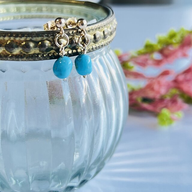 スリーピングビューティー ターコイズ 1粒ピアス 14kgf 誕生石 12月