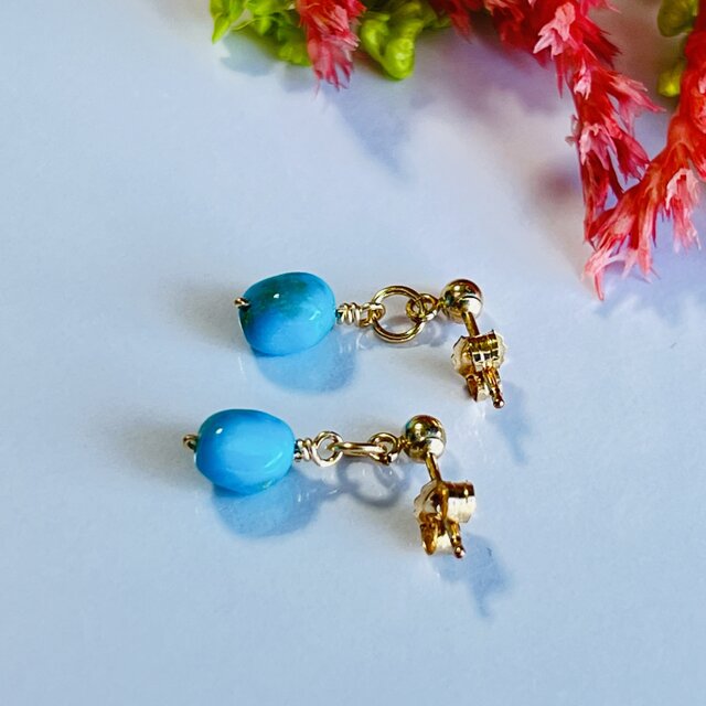 スリーピングビューティー ターコイズ 1粒ピアス 14kgf 誕生石 12月