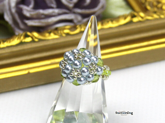 優　ビーズリング 水色芝桜パールリング【グラスパール ビーズリング】《ビーズ