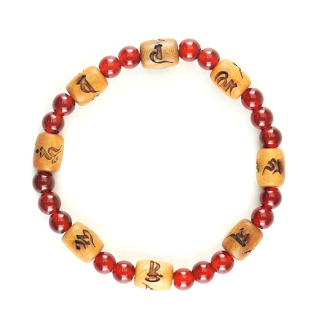 6mm インド白檀 光明真言彫 俵型 瑪瑙 ブレスレット　UDA149