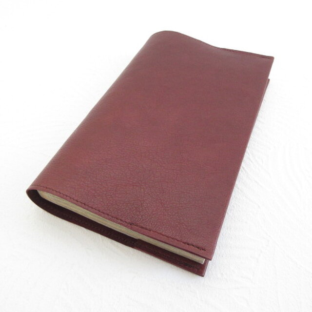新書サイズ、コミック対応《ゴートスキン》赤茶・ナチュラルシュリンク・一枚革のブックカバー・0782