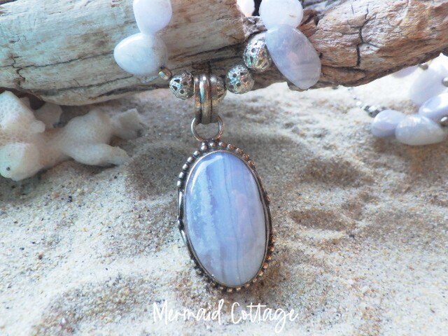 【匿名配送】agate レース調ネックレス blue lace agate statement necklace ブルーレースアゲートの