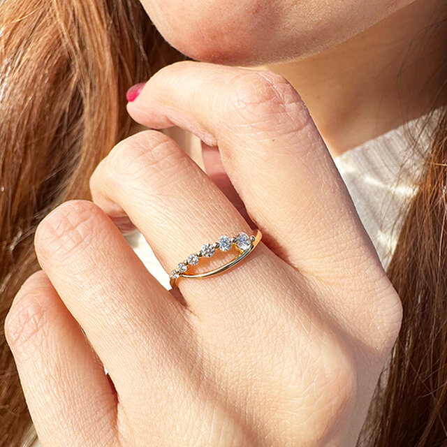 K18 0.30ct ウェーブ デザイン 天然ダイヤモンド リング 指輪 イエロー