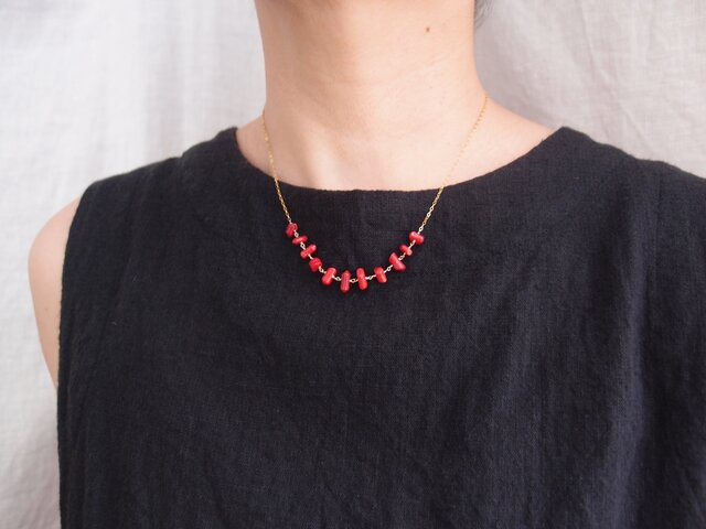 Red Choral × Chain Necklace【K14gf】レッドコーラル チェーン