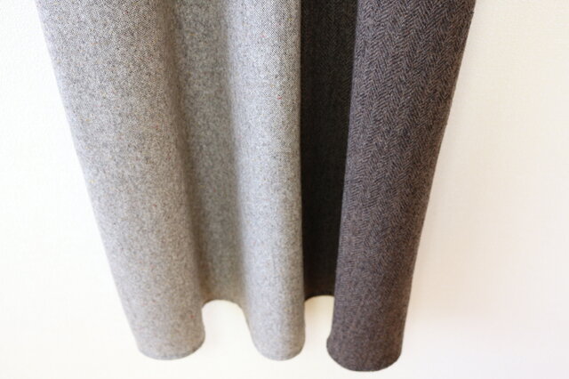 秋冬 バイカラーのロングワンピース ブラウン ツイード×ヘリンボーン iichi 日々の暮らしを心地よくするハンドメイドやアンティークの