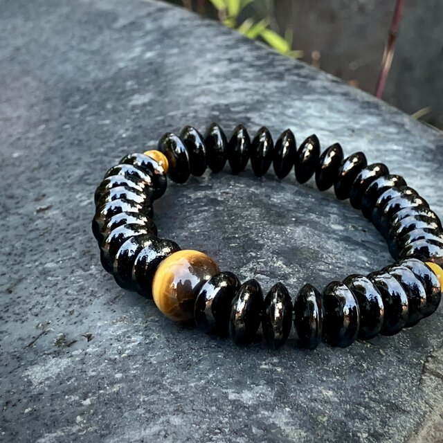 10mm 本黒檀 そろばん玉 虎眼石仕立 ブレスレット UDA53 | iichi 日々
