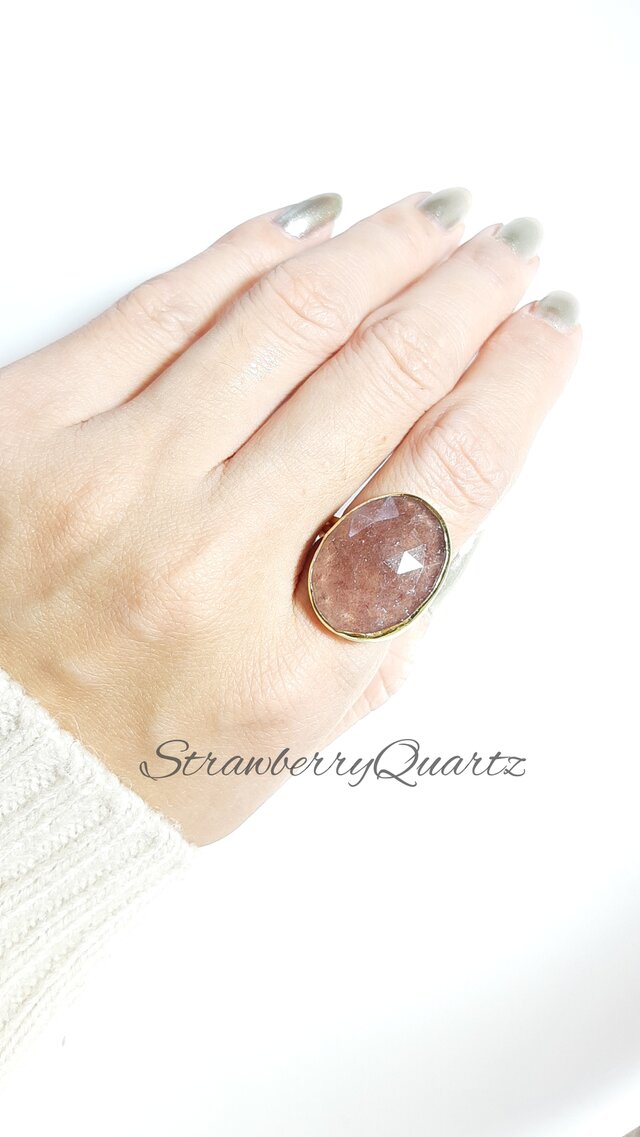 充実の品 最新作☆『StrawberryQuartz』の世界でひとつの天然石リング アクセサリー