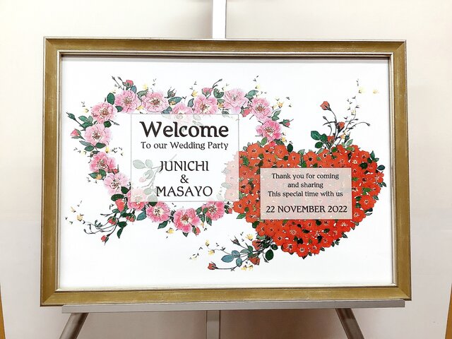 【薔薇雑貨】ローズハートウェルカムボード 急ぎも対応】送料＆名入れ無料！デザインポスターウェルカムボード