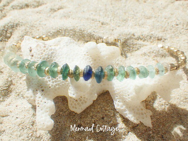 14kgfローマングラスブレスレット ローマングラスとグリーンのブレスレット 14kgf | iichi 日々の