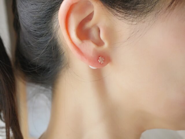 クローバーとパールの2wayピアス/イヤリング（ピンクゴールド