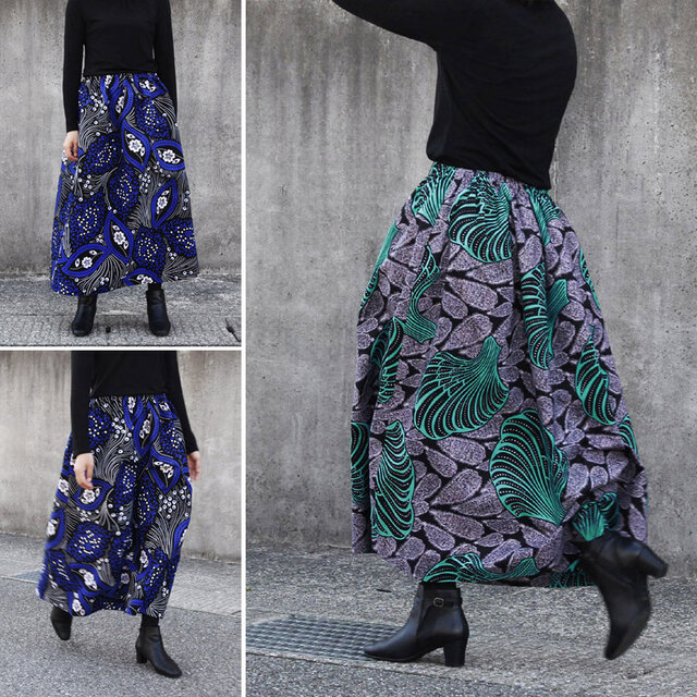 ツバメ柄のロングスカート（ ツバメ 鳥 ）サイドポケット付き