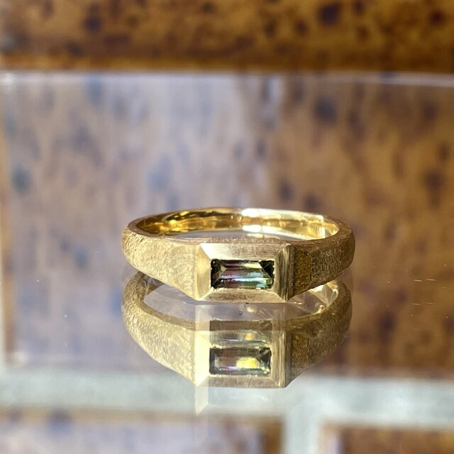 バイカラートルマリン　バゲットカット　印台　0.26　シルバーSV925リング