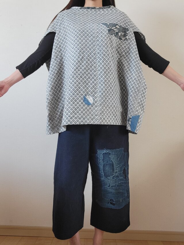 着物リメイク　古布　手作り　　大和絣　モモンガ　ブラウス