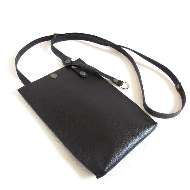 【アウトレットライン】《牛革》『フラットミニ』２WAYサコッシュ・シュリンクレザー・ブラック・082