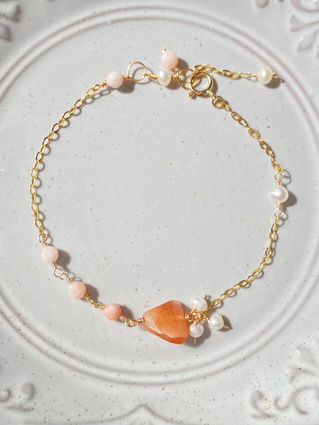 14kgf オレンジムーンストーンとピンクオパールのブレスレット　ac/615