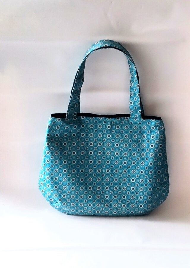 ハンドメイド コットンリネン 丸みのある小さめバッグ 通販 ハンドメイド お散歩ミニミニトートバッグ ドット 青&緑