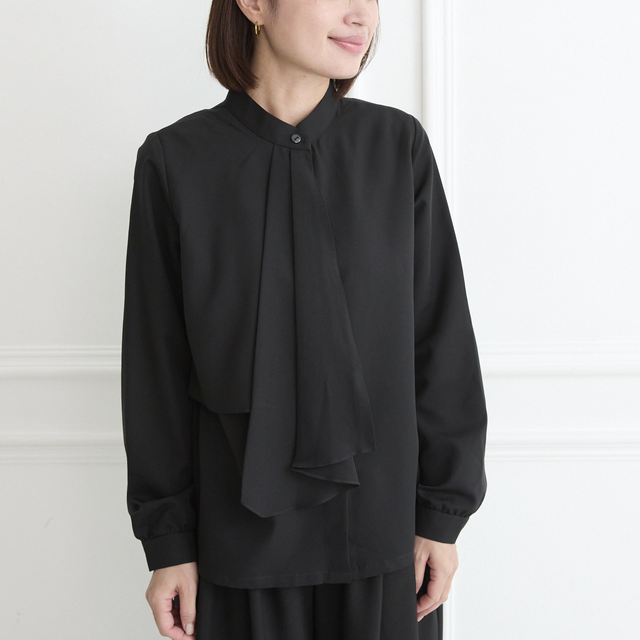 式典〜普段着も◎ 結ばず決まる 洗えるボウタイブラウス 長袖 シワに