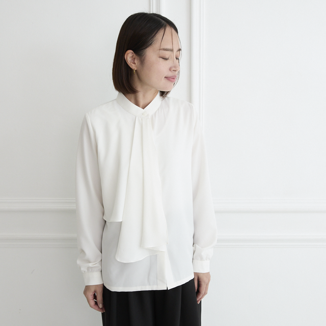 式典〜普段着も◎ 結ばず決まる 洗えるボウタイブラウス 長袖 シワに