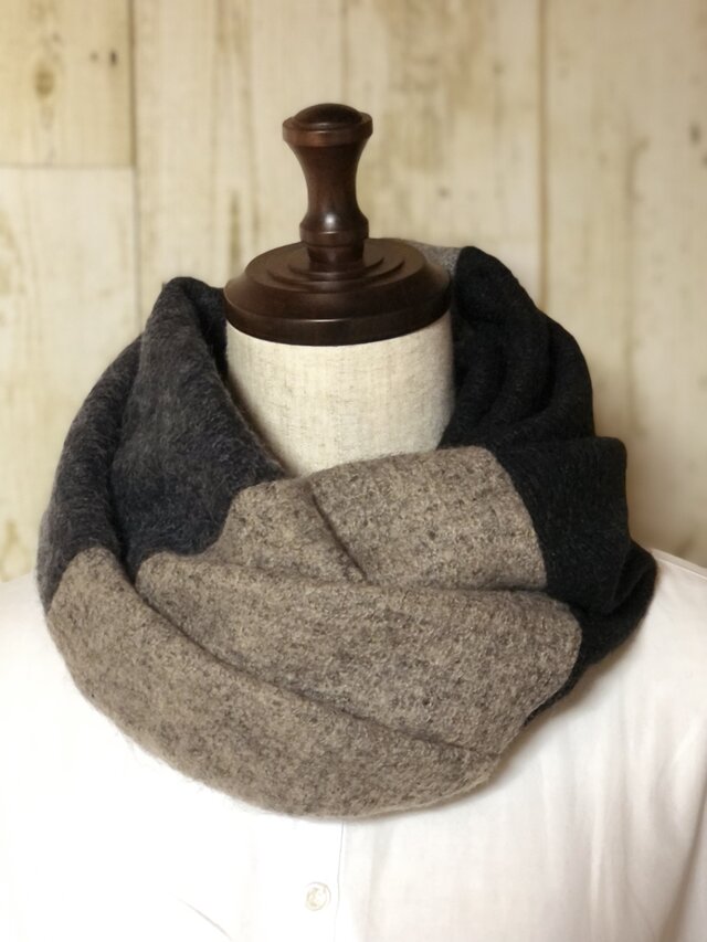 楽チン❣️かぶるだけ★タムニットのパッチワークスヌード【20】シックでカッコいい4色展開（一点ものです）