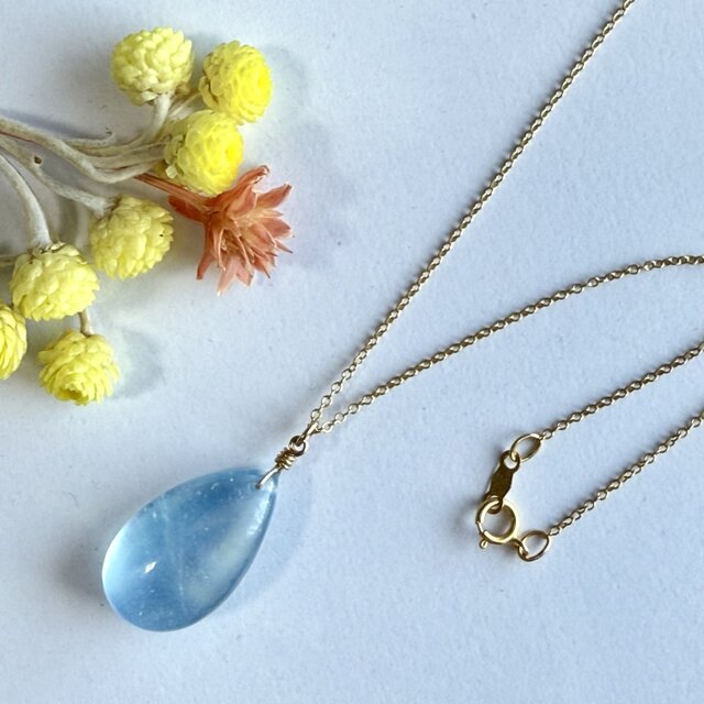 アクアマリン 1粒 ネックレス 14kgf　誕生石　3月　ペンダント　ペントップ