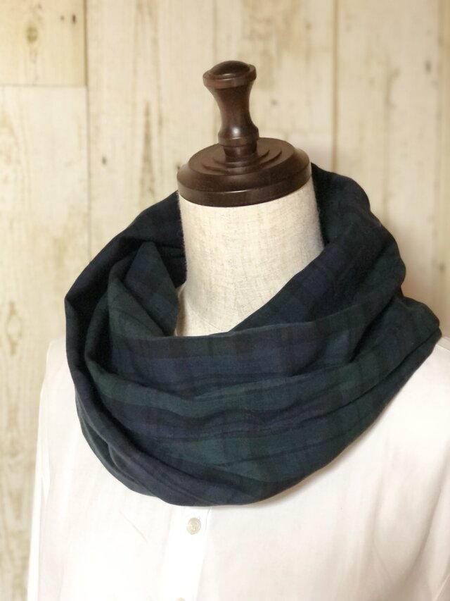 楽チン❣️かぶるだけ★ダブルガーゼのやわらかスヌード❤️ブラックウォッチ【一点ものです】