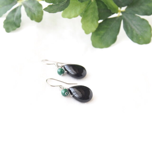 Pear Shaped Pierce（モリオン×マラカイト）