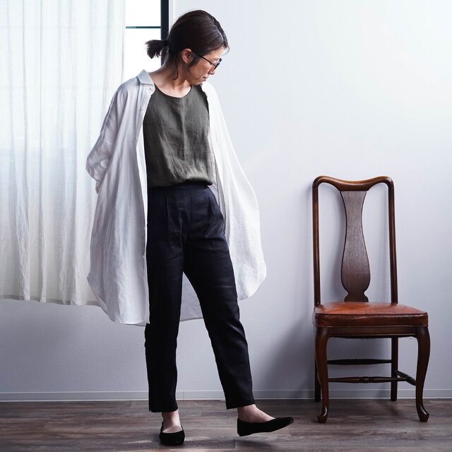 wafu/Mサイズ】リネンパンツ 麗しのサブリナパンツ 伸縮リネンソロ