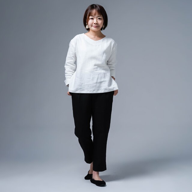wafu/Mサイズ】リネンパンツ 麗しのサブリナパンツ 伸縮リネンソロ