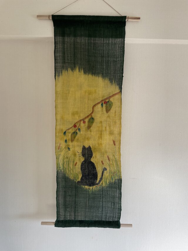 満月に佇む黒猫ちゃんタペストリー