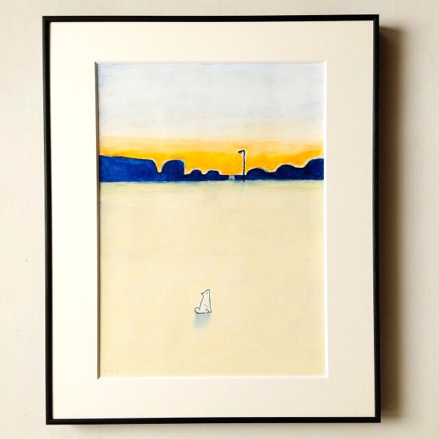 風景画｜原画「夕暮れの公園で」イラスト 水彩 絵画 一点物 ※四つ切り