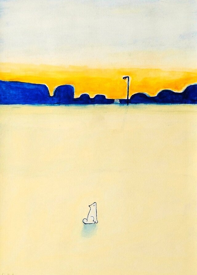 風景画｜原画「夕暮れの公園で」イラスト 水彩 絵画 一点物 ※四つ切り