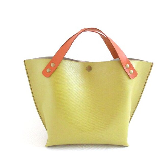 《牛革》底マチワイド・ダークイエローグリーン・一枚革のミニトート・0403