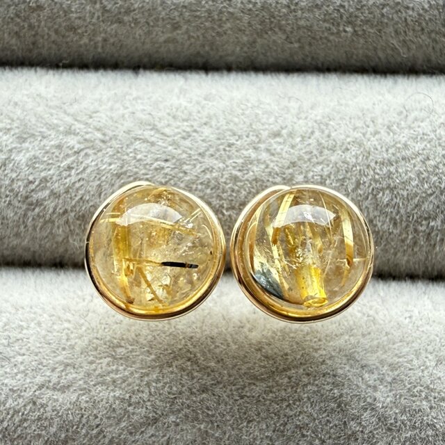 再販】 太陽放射ルチル クォーツ 1粒ピアス 14kgf